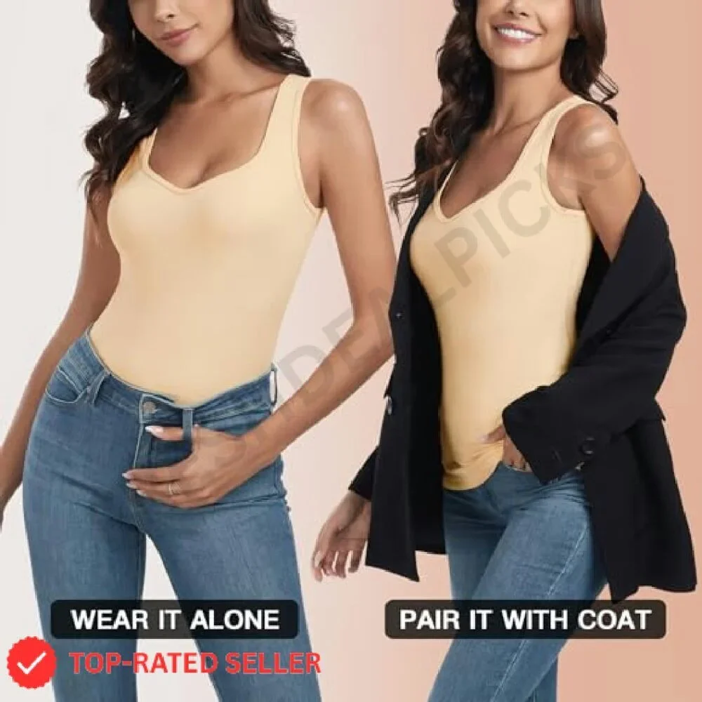 Thermal Fleece Tank Top Sleeveless Sweetheart Neck Winter Base Layer Vest